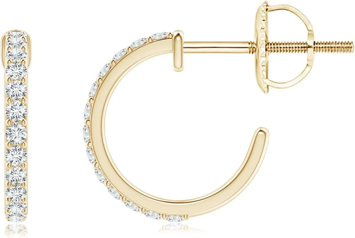 ANGARA Natural Prong-Set Round Diamond Hoop Earrings in 14K Solid Gold/Platinum | April Birthstone, Birthday, Engagement, Anniversary, Wedding Jewelry Gift for Women