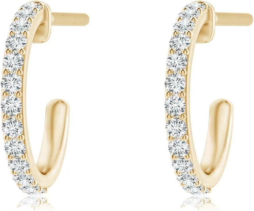 ANGARA Natural Prong-Set Round Diamond Hoop Earrings in 14K Solid Gold/Platinum | April Birthstone, Birthday, Engagement, Anniversary, Wedding Jewelry Gift for Women