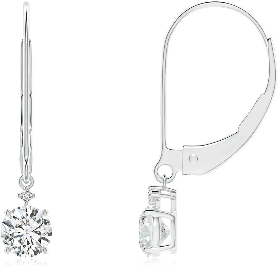 ANGARA Natural Solitaire Diamond Dangle Earrings in 14K Solid Gold/Platinum | April Birthstone, Birthday, Engagement, Anniversary, Wedding Jewelry Gift for Women