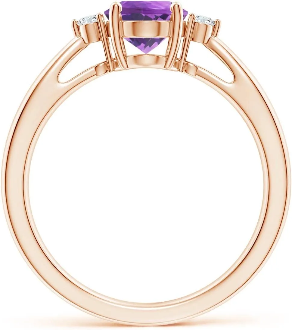 Angara Natural Tapered Shank Amethyst Solitaire Ring with Diamond Accents in 14K Solid Gold/Platinum | February Birthstone, Birthday, Engagement, Anniversary, Wedding Jewelry Gift for Women