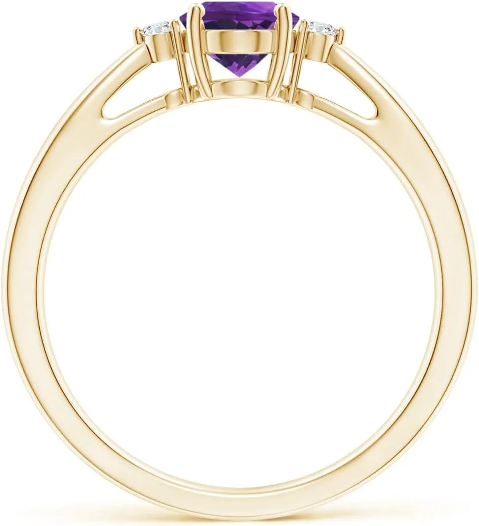 Angara Natural Tapered Shank Amethyst Solitaire Ring with Diamond Accents in 14K Solid Gold/Platinum | February Birthstone, Birthday, Engagement, Anniversary, Wedding Jewelry Gift for Women