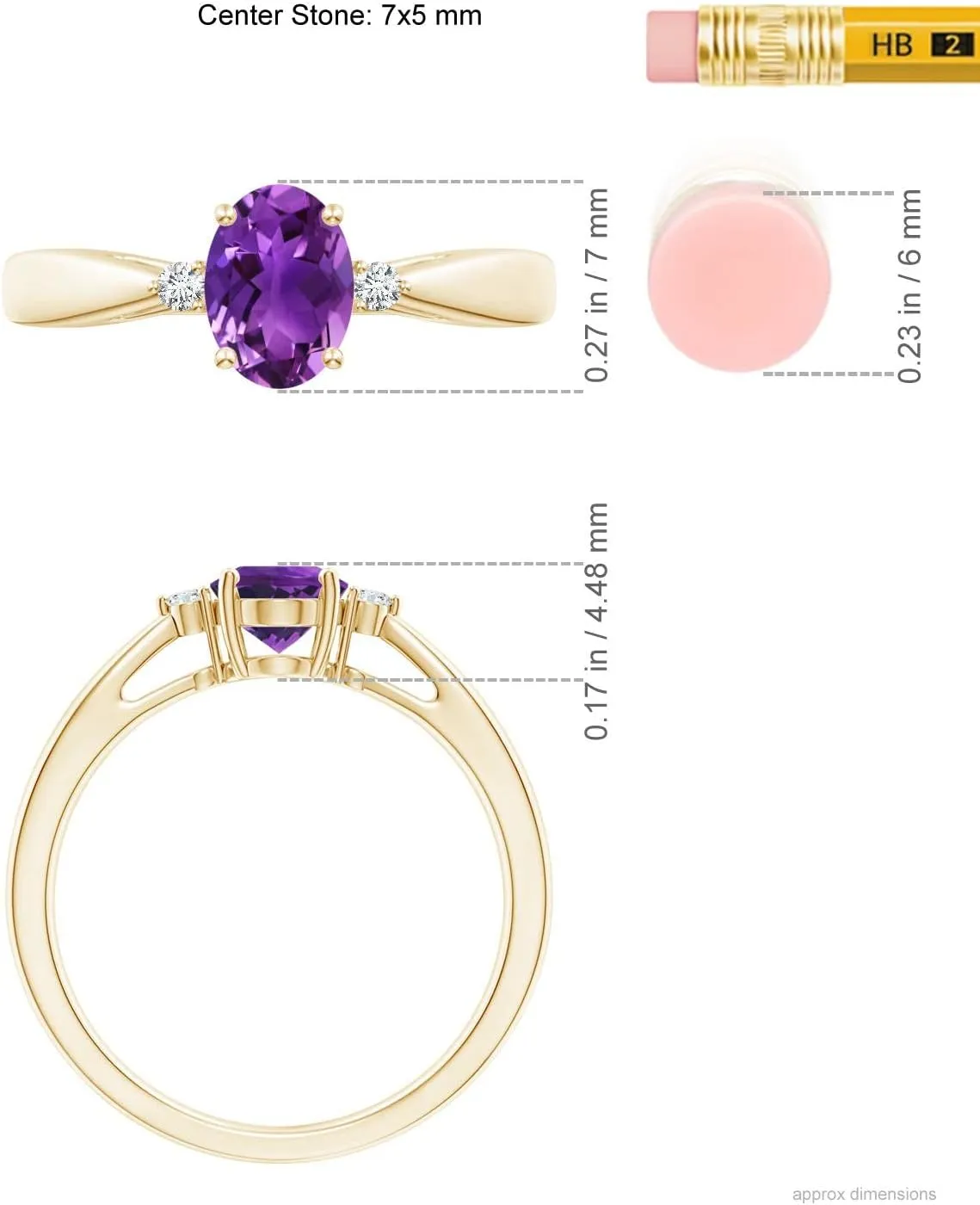 Angara Natural Tapered Shank Amethyst Solitaire Ring with Diamond Accents in 14K Solid Gold/Platinum | February Birthstone, Birthday, Engagement, Anniversary, Wedding Jewelry Gift for Women