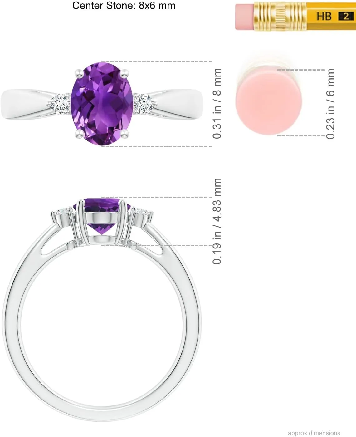 Angara Natural Tapered Shank Amethyst Solitaire Ring with Diamond Accents in 14K Solid Gold/Platinum | February Birthstone, Birthday, Engagement, Anniversary, Wedding Jewelry Gift for Women