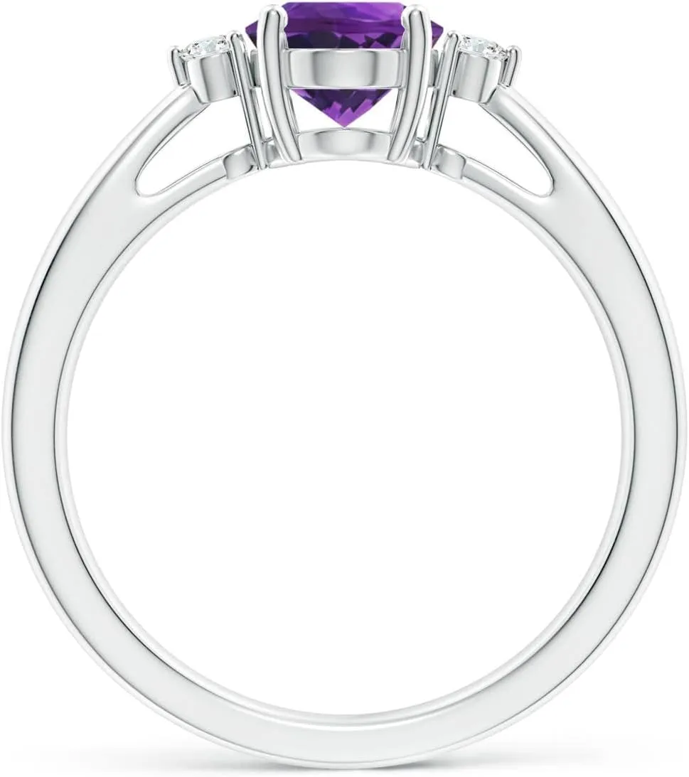 Angara Natural Tapered Shank Amethyst Solitaire Ring with Diamond Accents in 14K Solid Gold/Platinum | February Birthstone, Birthday, Engagement, Anniversary, Wedding Jewelry Gift for Women
