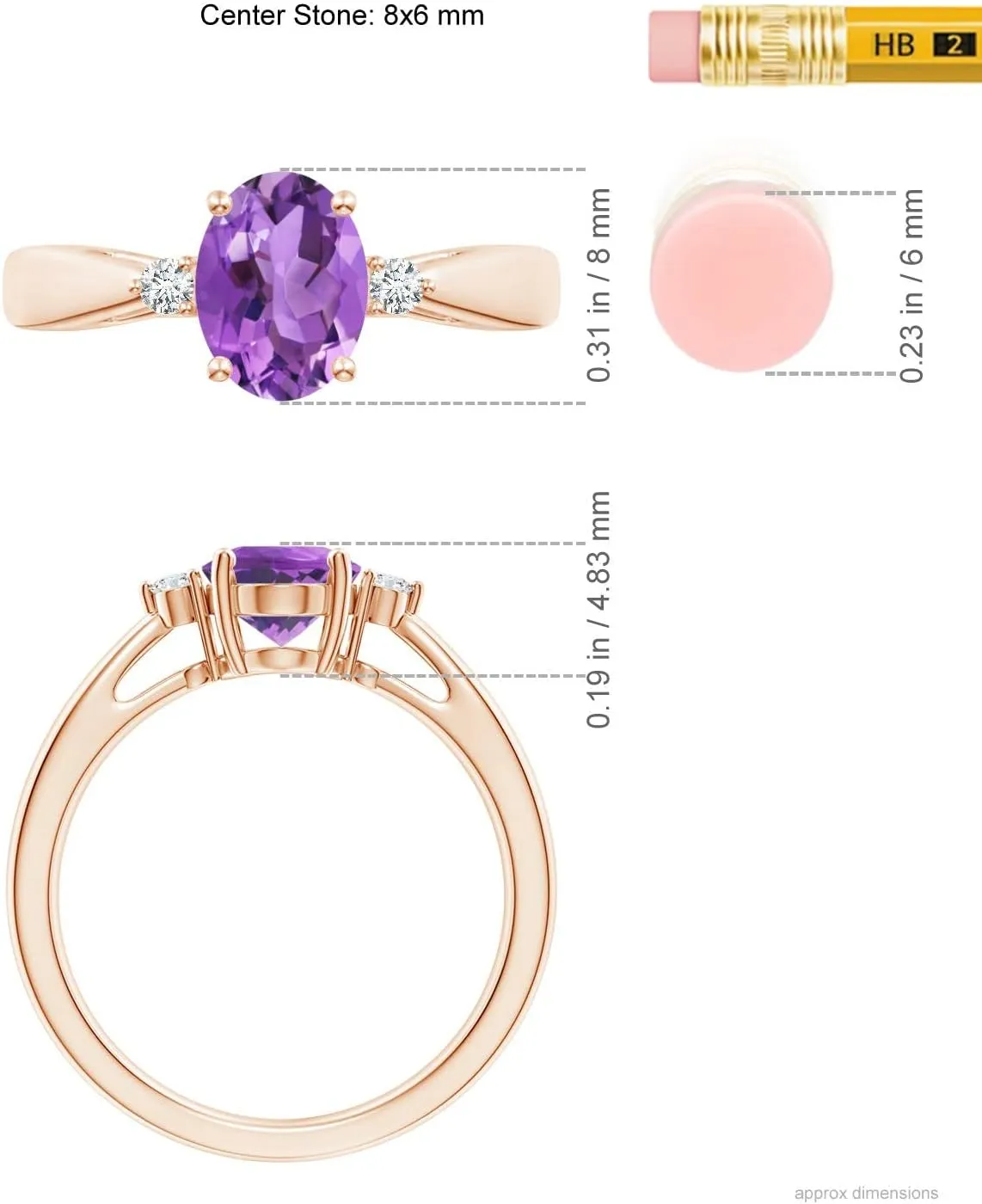Angara Natural Tapered Shank Amethyst Solitaire Ring with Diamond Accents in 14K Solid Gold/Platinum | February Birthstone, Birthday, Engagement, Anniversary, Wedding Jewelry Gift for Women