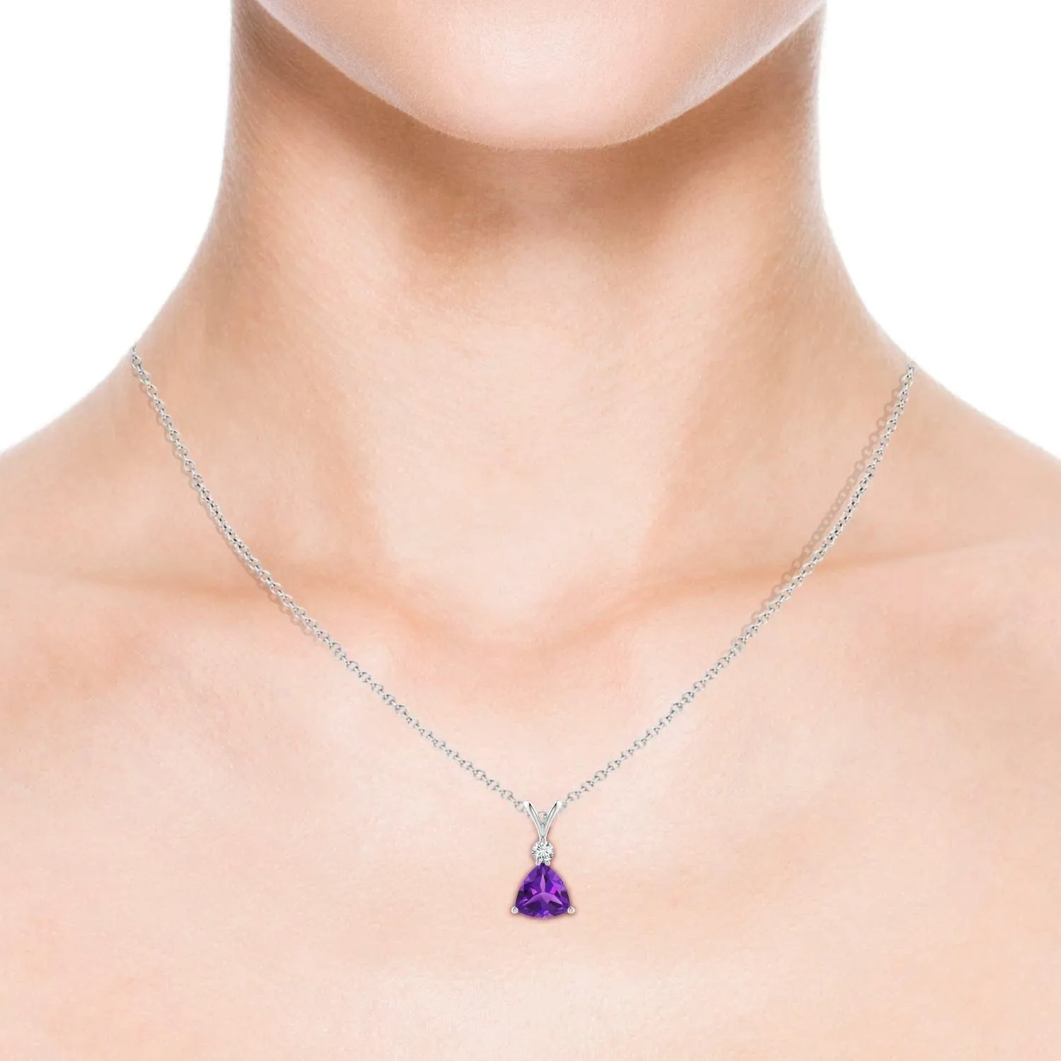 Angara Natural Trillion Amethyst Solitaire Pendant with Diamond in 14K Solid Gold/Platinum | February Birthstone, Birthday, Engagement, Anniversary, Wedding Jewelry Gift for Women