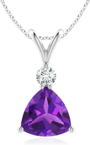 Angara Natural Trillion Amethyst Solitaire Pendant with Diamond in 14K Solid Gold/Platinum | February Birthstone, Birthday, Engagement, Anniversary, Wedding Jewelry Gift for Women