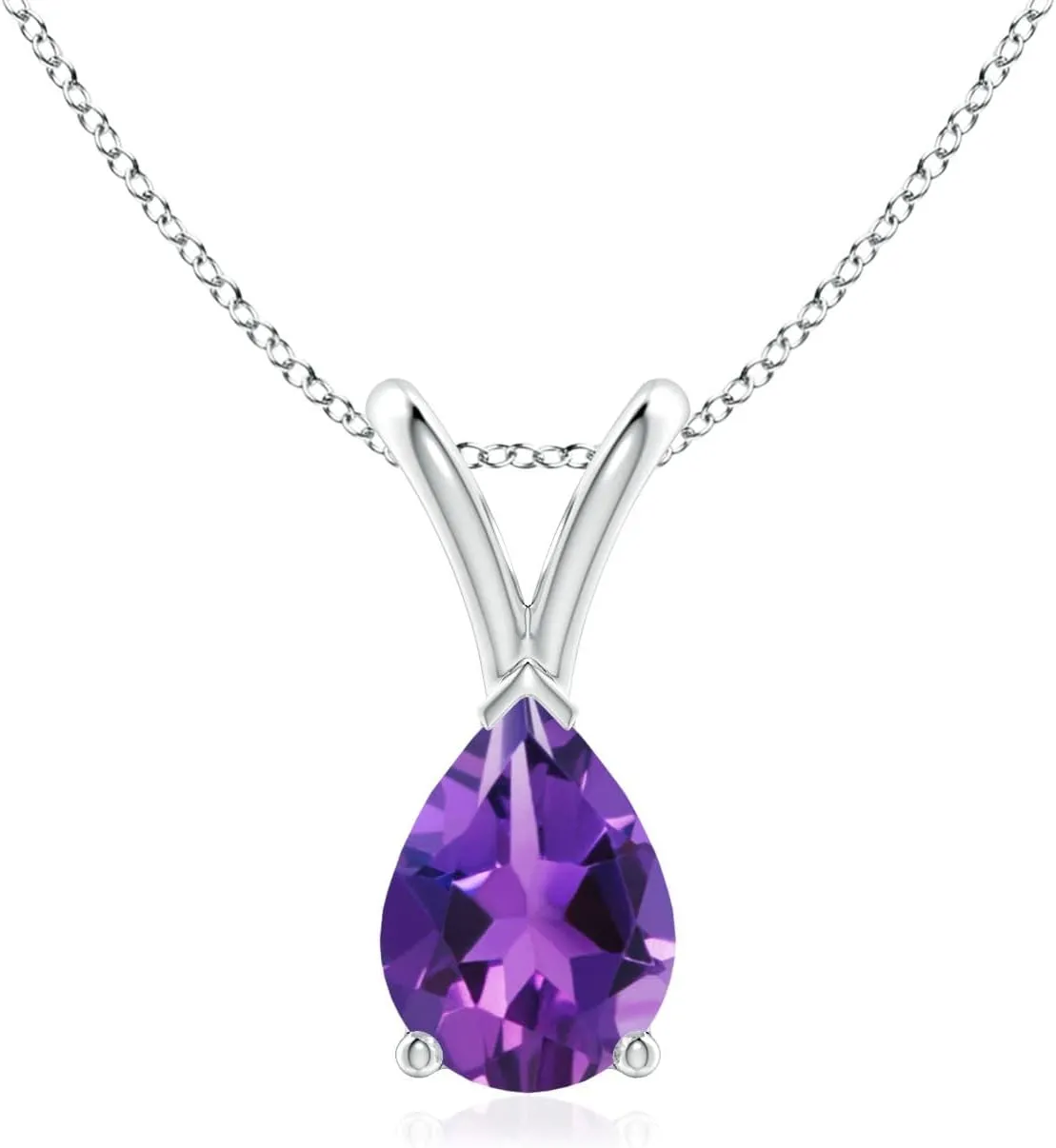 Angara Natural V-Bale Pear-Shaped Amethyst Solitaire Pendant in Silver / 14K Solid Gold/Platinum | February Birthstone, Birthday, Engagement, Anniversary, Wedding Jewelry Gift for Women
