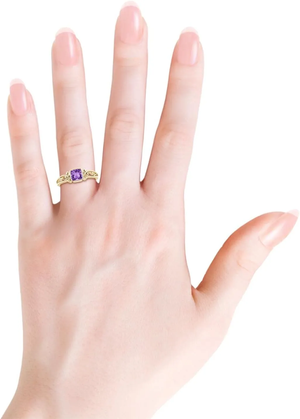 Angara Natural Vintage Style Cushion Amethyst Solitaire Ring in 14K Solid Gold/Platinum | February Birthstone, Birthday, Engagement, Anniversary, Wedding Jewelry Gift for Women