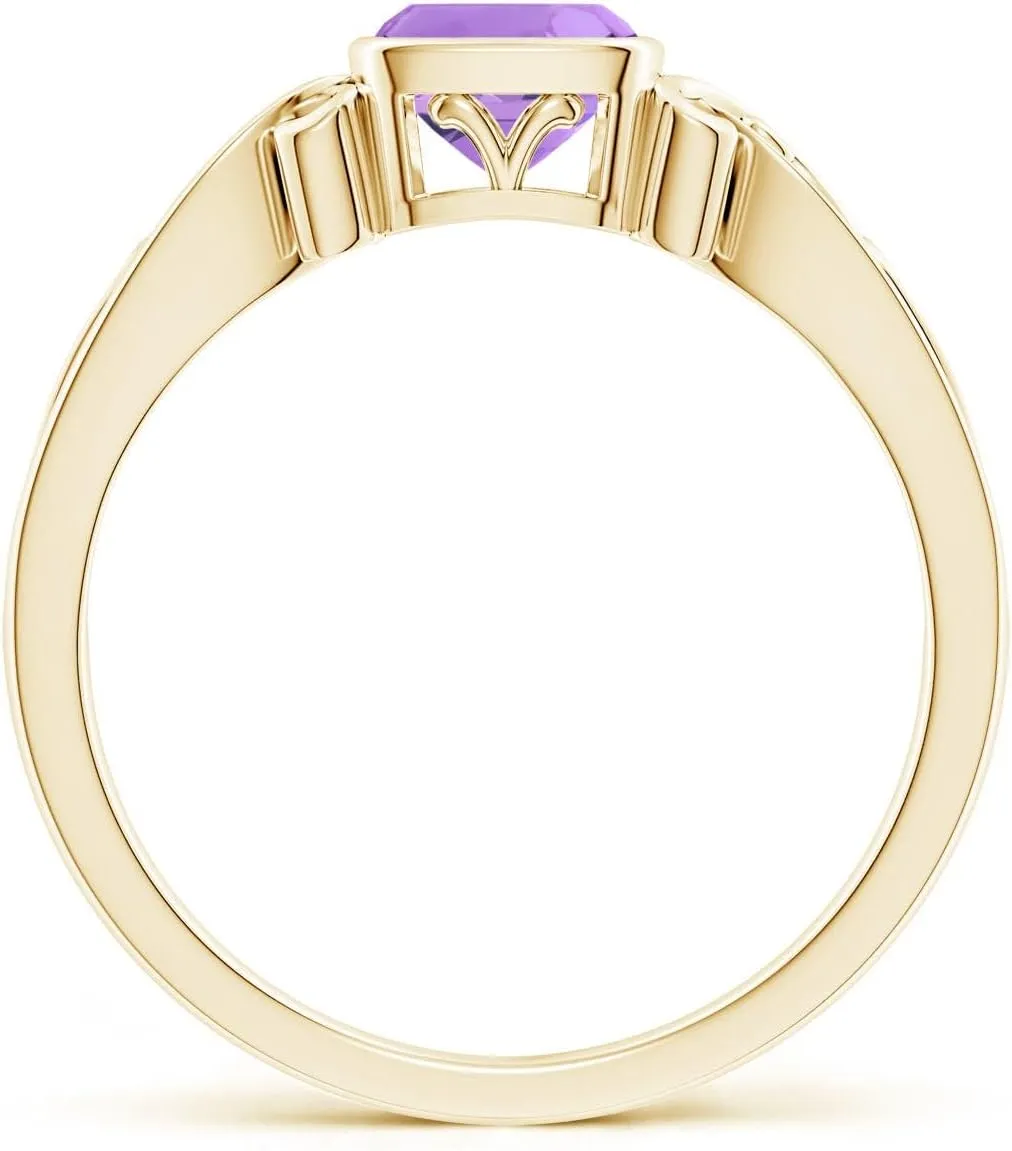 Angara Natural Vintage Style Cushion Amethyst Solitaire Ring in 14K Solid Gold/Platinum | February Birthstone, Birthday, Engagement, Anniversary, Wedding Jewelry Gift for Women