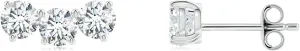 ANGARA Prong-Set Round Lab Grown Diamond Three Stone Stud Earrings in 14K Solid Gold/Platinum | April Birthstone, Birthday, Engagement, Anniversary, Wedding Jewelry Gift for Women