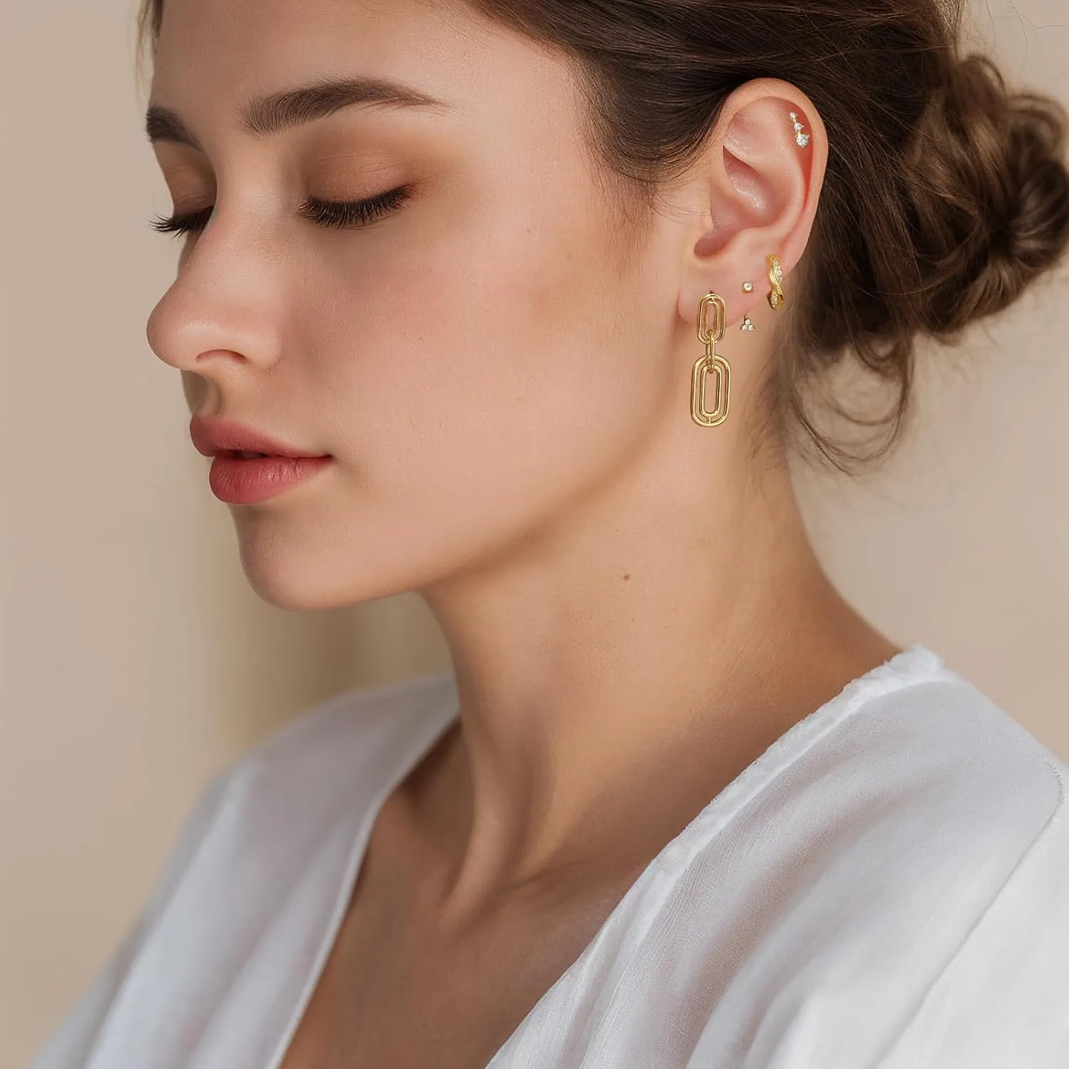 Angelady 14K Gold Plated Stud Hoop Earrings Set for Women, 4 Pairs Hoop Huggie Earrings Stacks, Cute Butterfly Earrings Jewelry for Her/Women