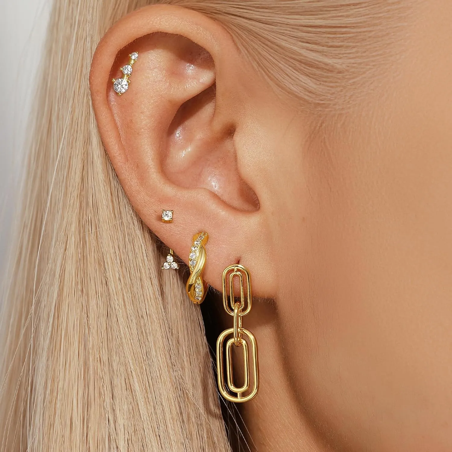 Angelady 14K Gold Plated Stud Hoop Earrings Set for Women, 4 Pairs Hoop Huggie Earrings Stacks, Cute Butterfly Earrings Jewelry for Her/Women