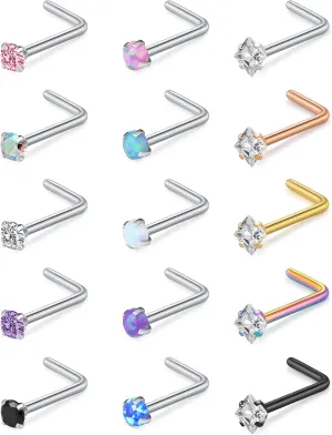 Anicina 20g 22g Nose Rings Studs Surgical Stainless Steel Nose Rings Hoops L Bone Screw Shape Nostril Nose Piercing Jewelry Heart Flower Moon Snake Butterfly Hypoallergenic Nose Screw for Women Men