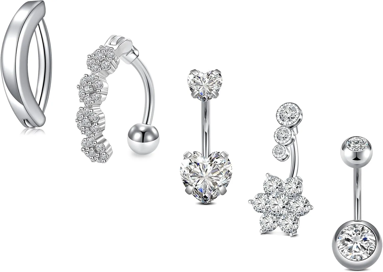 Anicina Belly Button Rings 14G Diamond CZ Belly Rings Surgical Stainless Steel Navel Rings Butterfly Heart Devil Belly Button Piercing Jewelry for Women