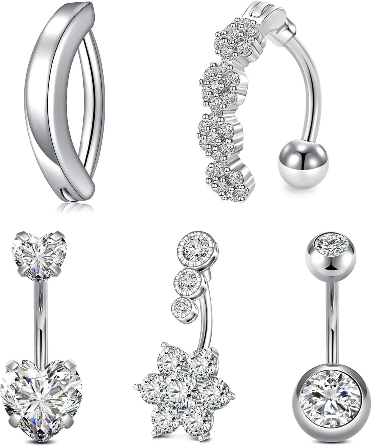 Anicina Belly Button Rings 14G Diamond CZ Belly Rings Surgical Stainless Steel Navel Rings Butterfly Heart Devil Belly Button Piercing Jewelry for Women