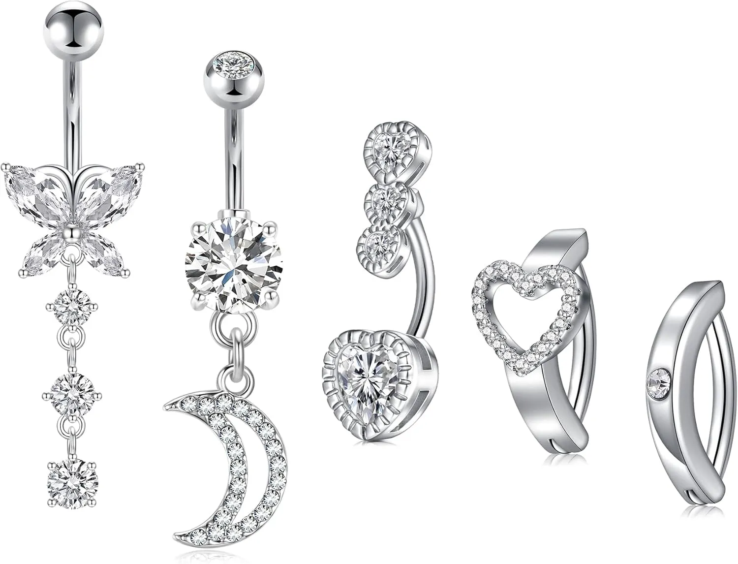 Anicina Belly Button Rings 14G Diamond CZ Belly Rings Surgical Stainless Steel Navel Rings Butterfly Heart Devil Belly Button Piercing Jewelry for Women