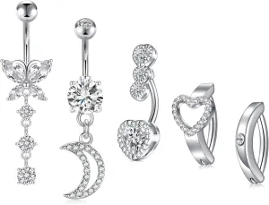 Anicina Belly Button Rings 14G Diamond CZ Belly Rings Surgical Stainless Steel Navel Rings Butterfly Heart Devil Belly Button Piercing Jewelry for Women