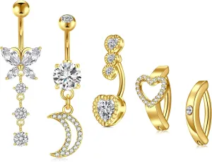 Anicina Belly Button Rings 14G Diamond CZ Belly Rings Surgical Stainless Steel Navel Rings Butterfly Heart Devil Belly Button Piercing Jewelry for Women