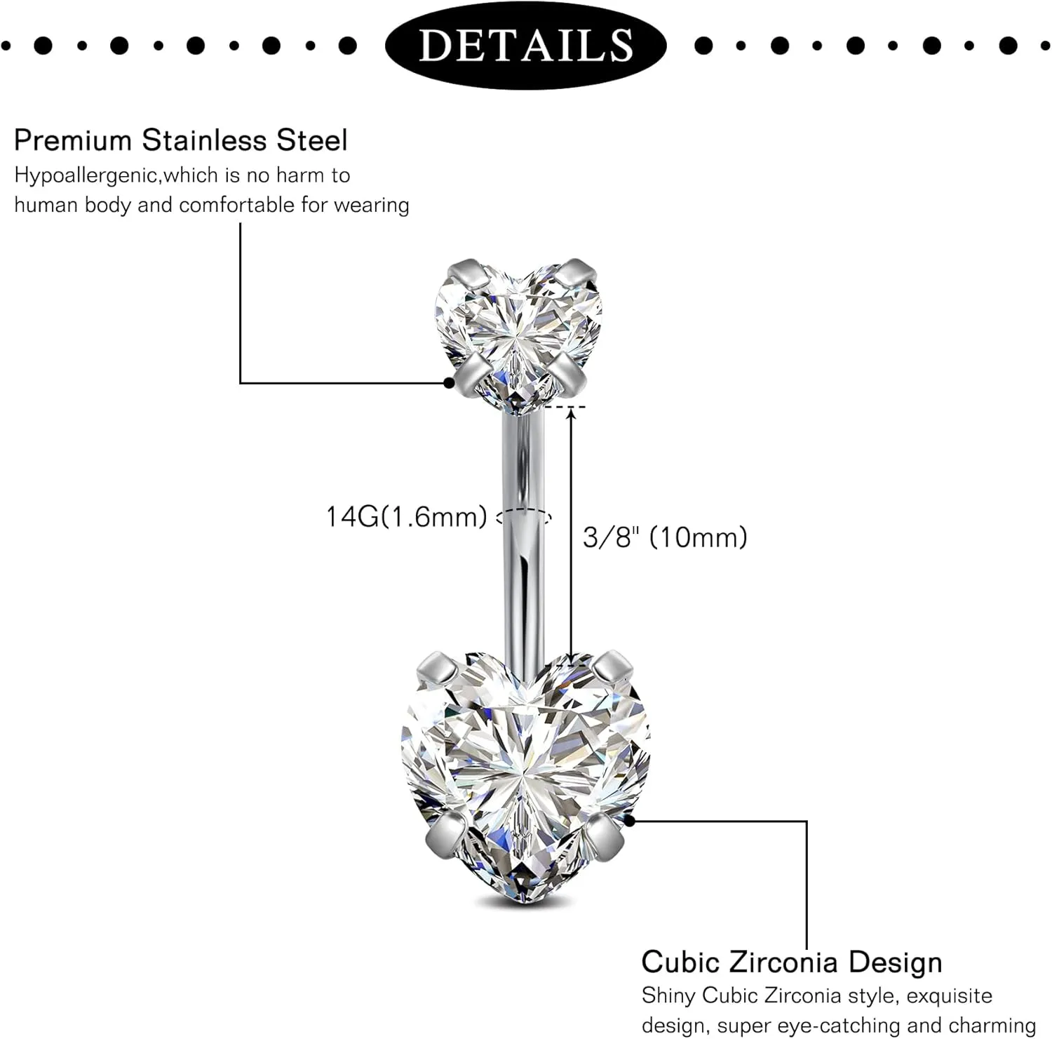 Anicina Belly Button Rings 14G Diamond CZ Belly Rings Surgical Stainless Steel Navel Rings Butterfly Heart Devil Belly Button Piercing Jewelry for Women