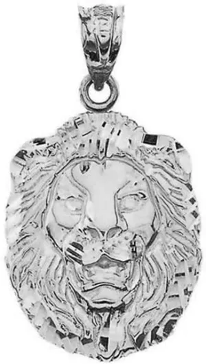 Animal Kingdom .925 Sterling Silver Sparkle-Cut Lion Head Statement Pendant Charm - Choice of Size (S, M, or L)