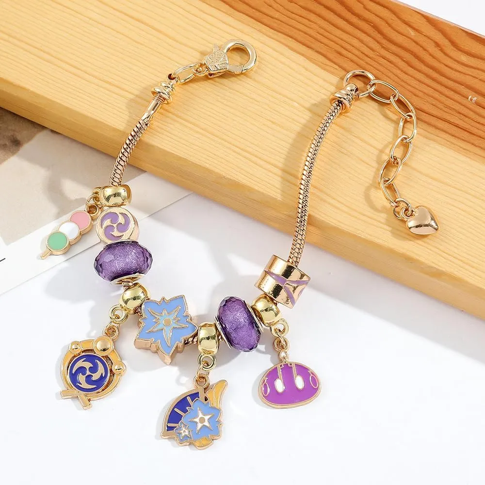 Anime Genshin Jewellery Bracelet for Women Gamer - Metal Gemstone Bracelets Jewellery Bracelets Gift Box for Game Fan Collection Girls Men Gifts