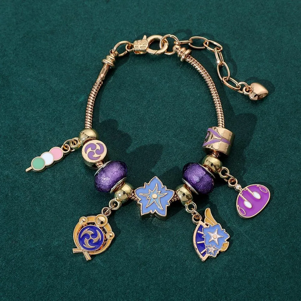 Anime Genshin Jewellery Bracelet for Women Gamer - Metal Gemstone Bracelets Jewellery Bracelets Gift Box for Game Fan Collection Girls Men Gifts