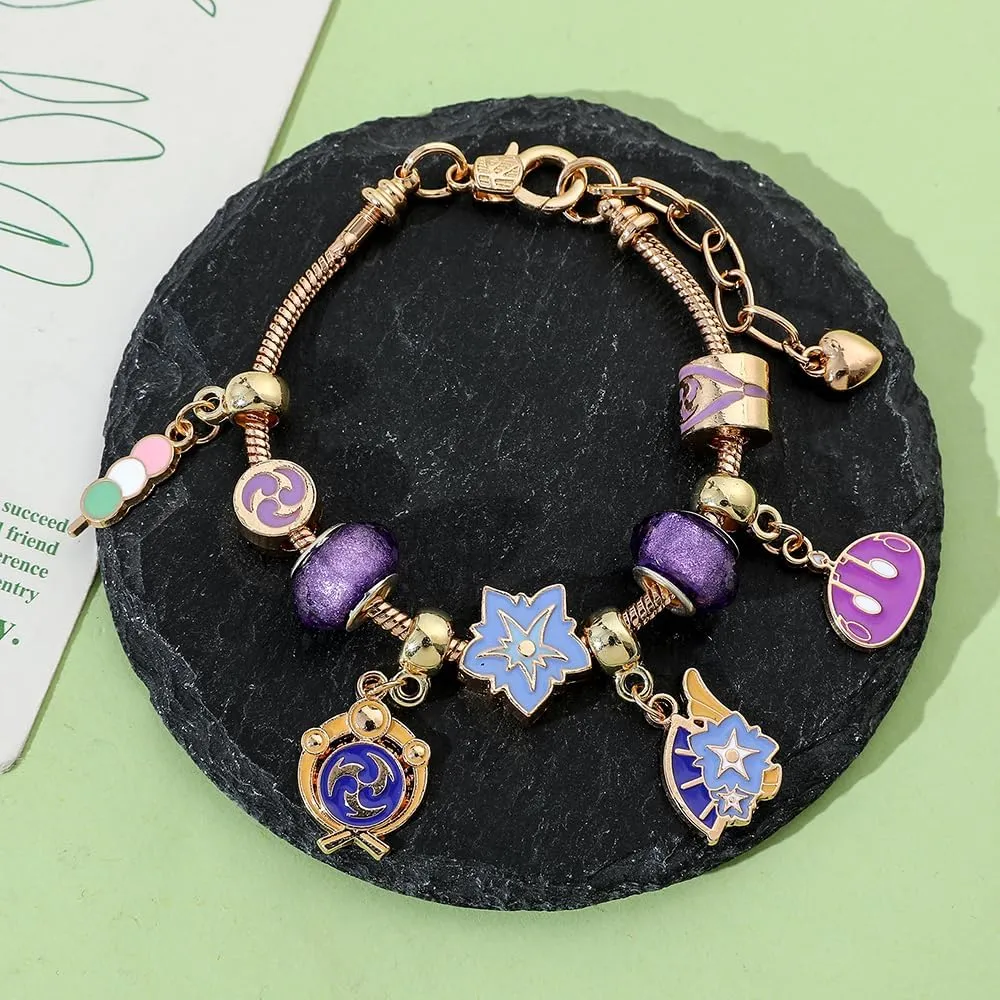 Anime Genshin Jewellery Bracelet for Women Gamer - Metal Gemstone Bracelets Jewellery Bracelets Gift Box for Game Fan Collection Girls Men Gifts