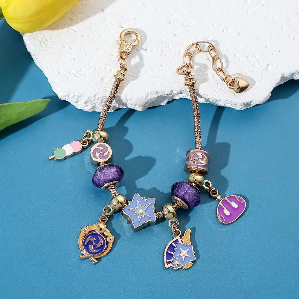Anime Genshin Jewellery Bracelet for Women Gamer - Metal Gemstone Bracelets Jewellery Bracelets Gift Box for Game Fan Collection Girls Men Gifts