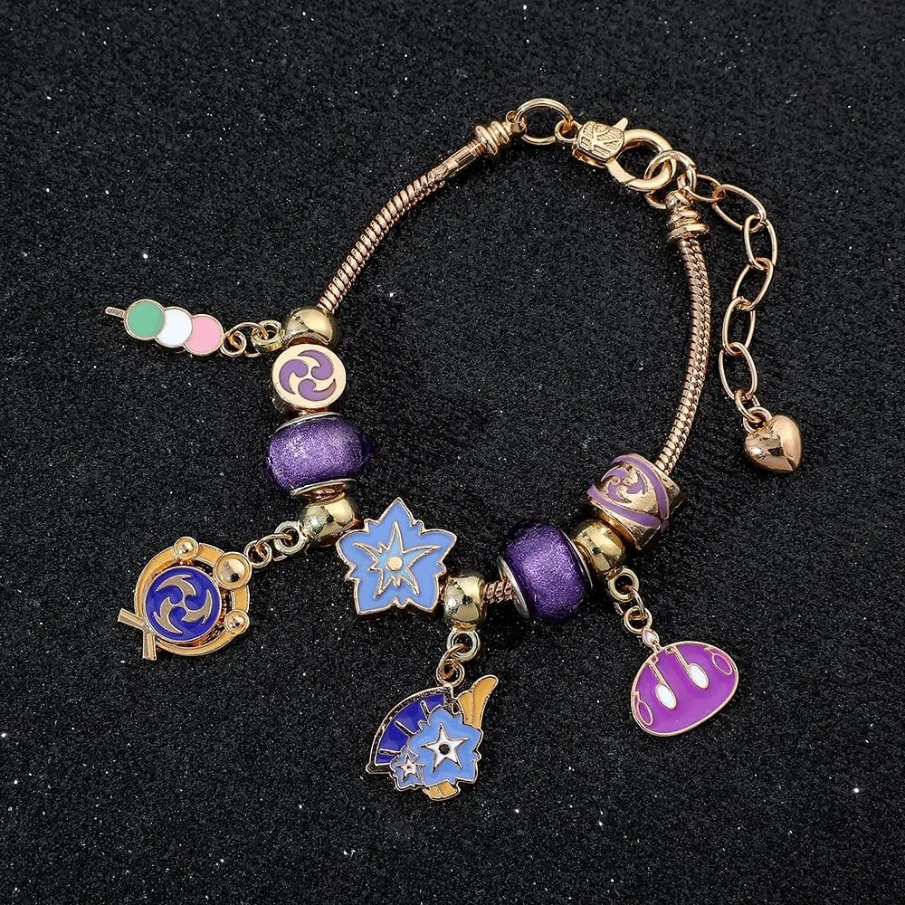 Anime Genshin Jewellery Bracelet for Women Gamer - Metal Gemstone Bracelets Jewellery Bracelets Gift Box for Game Fan Collection Girls Men Gifts