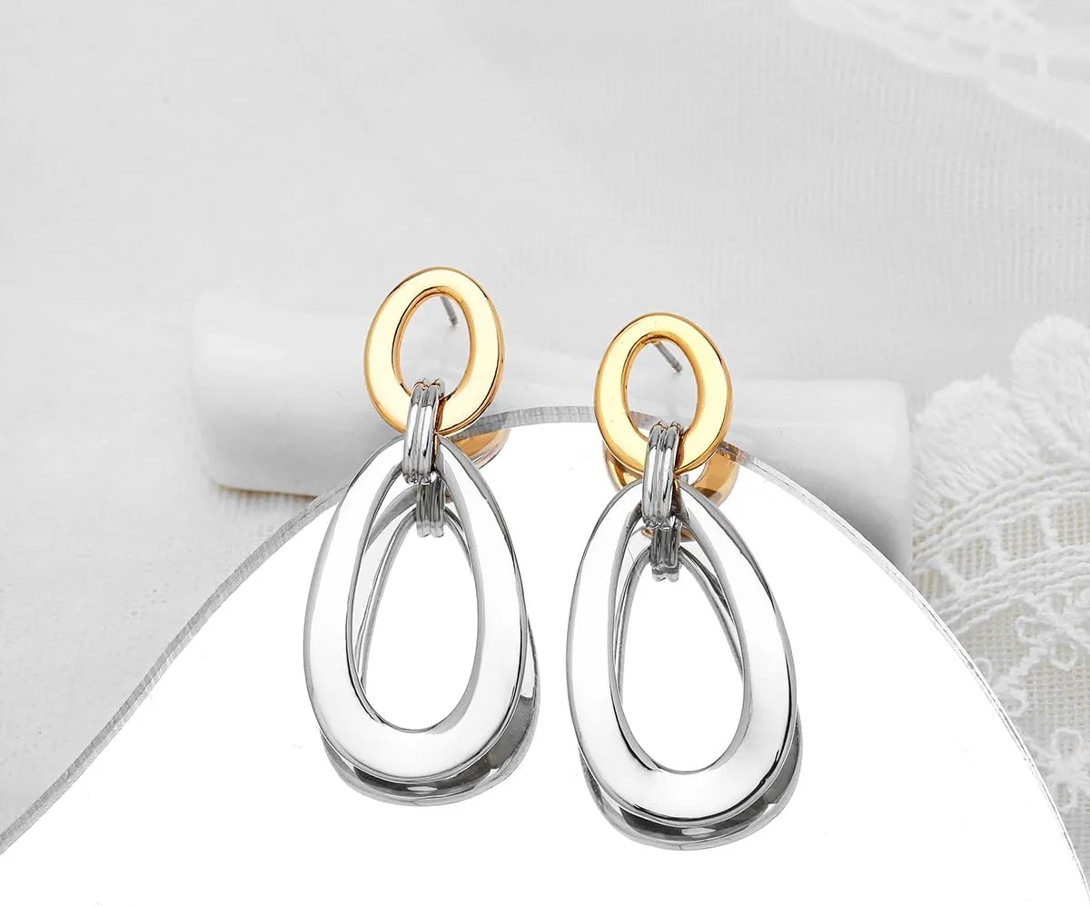 Antique Gold Hammered Disc Drop Earrings Boho Earrings with Two Tone Jewelry Gift