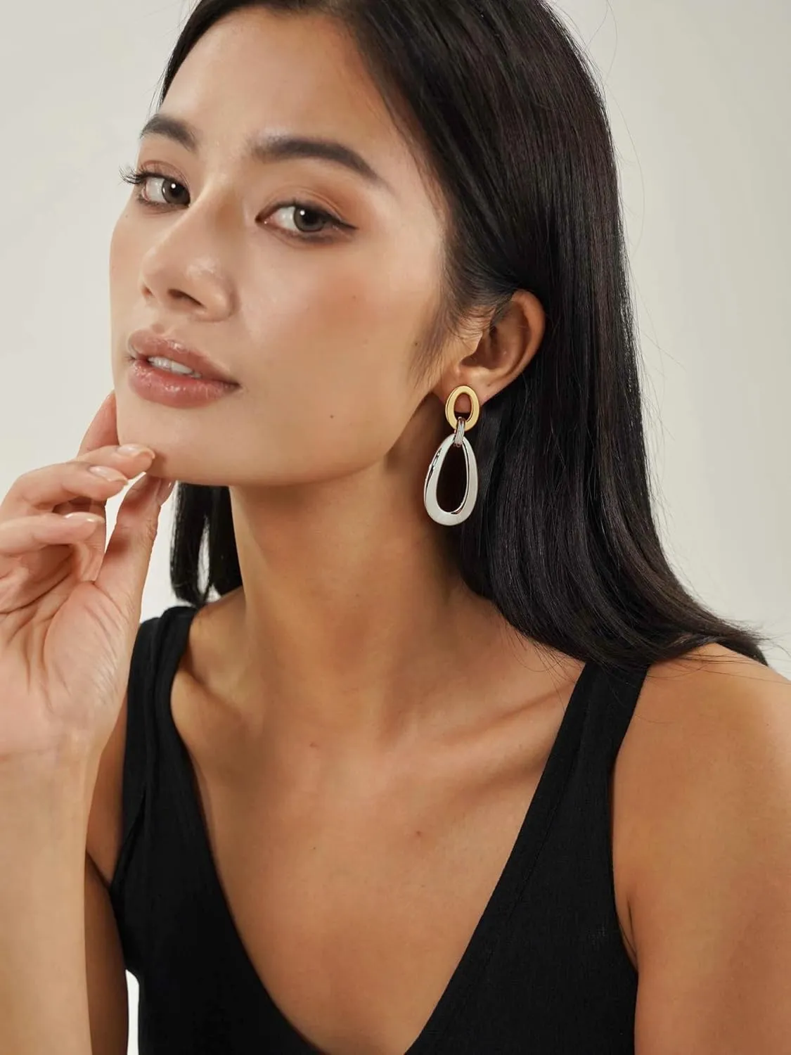 Antique Gold Hammered Disc Drop Earrings Boho Earrings with Two Tone Jewelry Gift