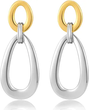 Antique Gold Hammered Disc Drop Earrings Boho Earrings with Two Tone Jewelry Gift