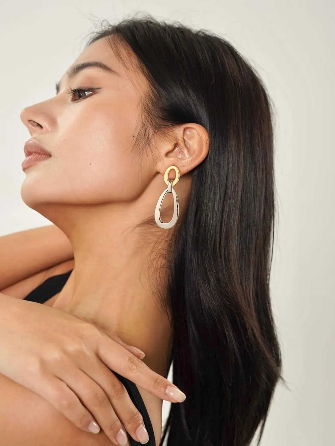 Antique Gold Hammered Disc Drop Earrings Boho Earrings with Two Tone Jewelry Gift