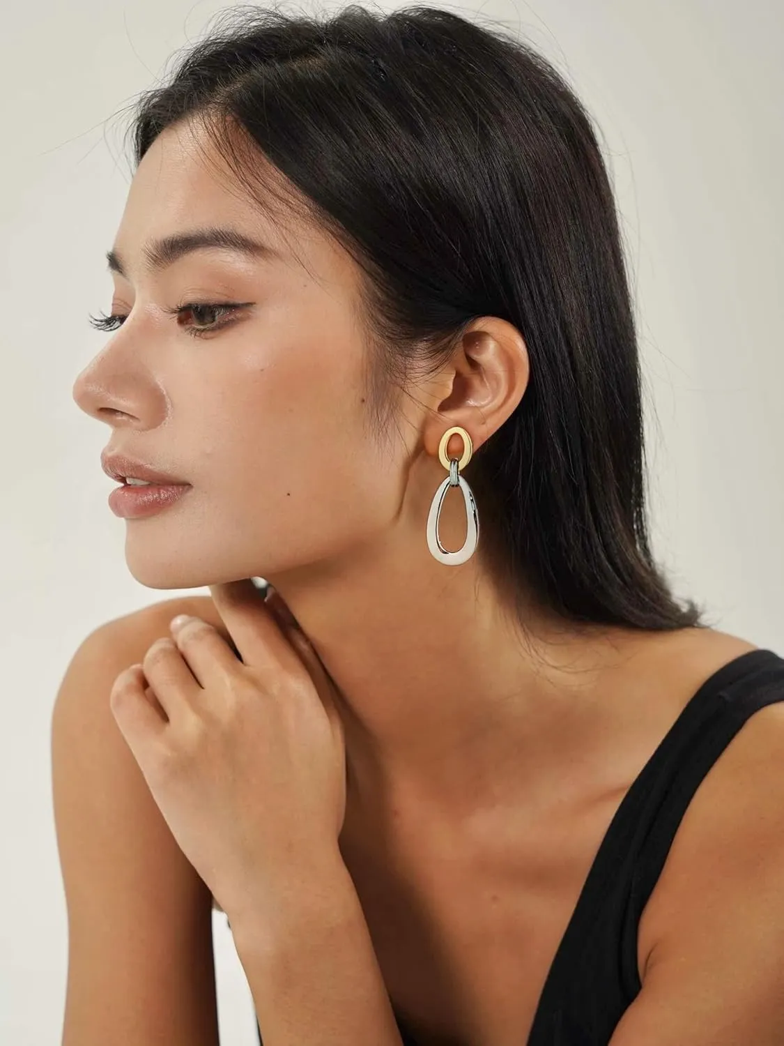 Antique Gold Hammered Disc Drop Earrings Boho Earrings with Two Tone Jewelry Gift
