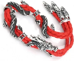 Antique Silver Jewelry Vintage Stylish Red Rope Crystal Rhinestone Dragon Bracelets Bangles for Women