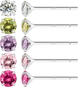 AoedeJ 5 Pairs 925 Sterling Silver Stud Earrings for Women Cubic Zirconia Stud Earrings Cz Studs Earrings for Women Hypoallergenic