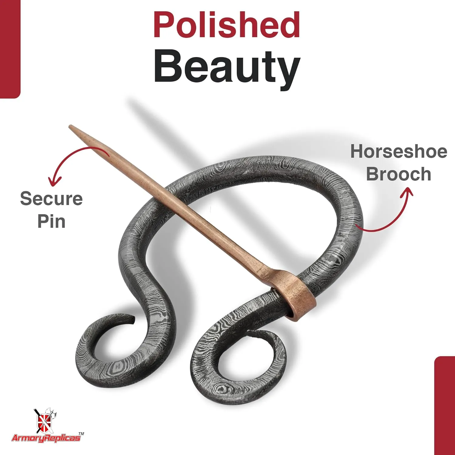 Armory Replicas Hand Forged Twisted Damascus Steel Penannular Brooch with Copper Pin - Unisex Renaissance