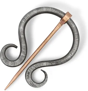 Armory Replicas Hand Forged Twisted Damascus Steel Penannular Brooch with Copper Pin - Unisex Renaissance