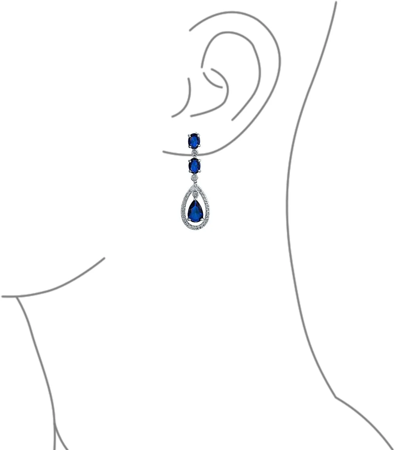 Art Deco Style Wedding Simulated Gemstone Jewel Colors AAA Cubic Zirconia Double Halo Large Pear Teardrop CZ Statement Dangle Chandelier Earrings For Women Bridal Party Silver Plated