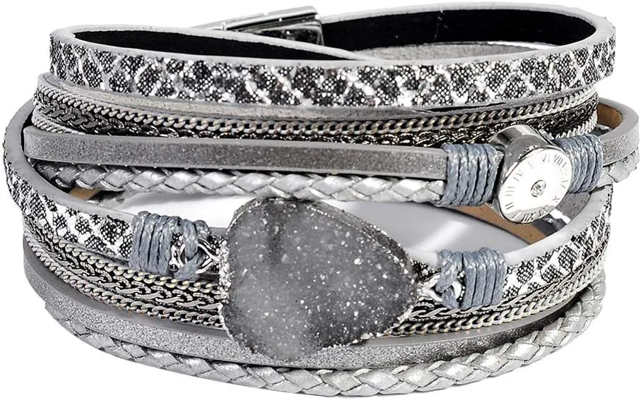 Artilady Leather Wrap Bracelets for Women - Pearl Bracelets Handmade Clasp Bangle Bracelet with Beads Jewelry Gift for Women and Mother