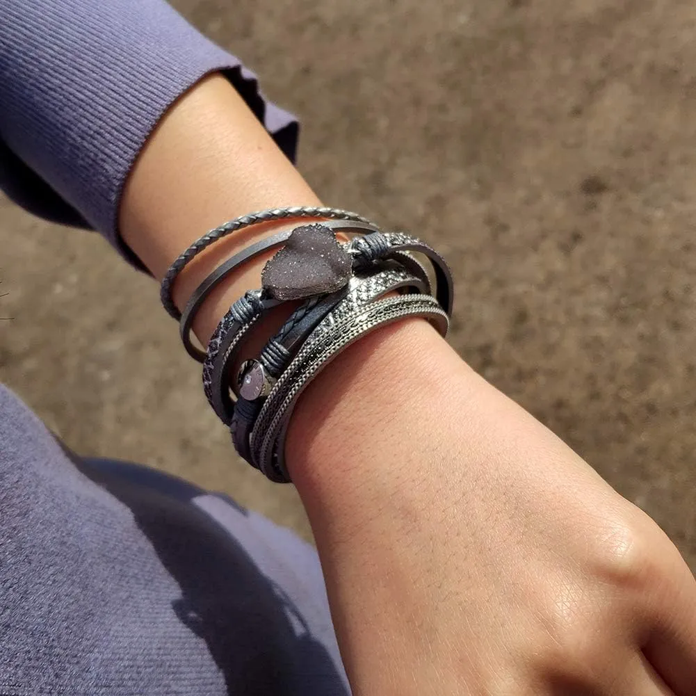 Artilady Leather Wrap Bracelets for Women - Pearl Bracelets Handmade Clasp Bangle Bracelet with Beads Jewelry Gift for Women and Mother