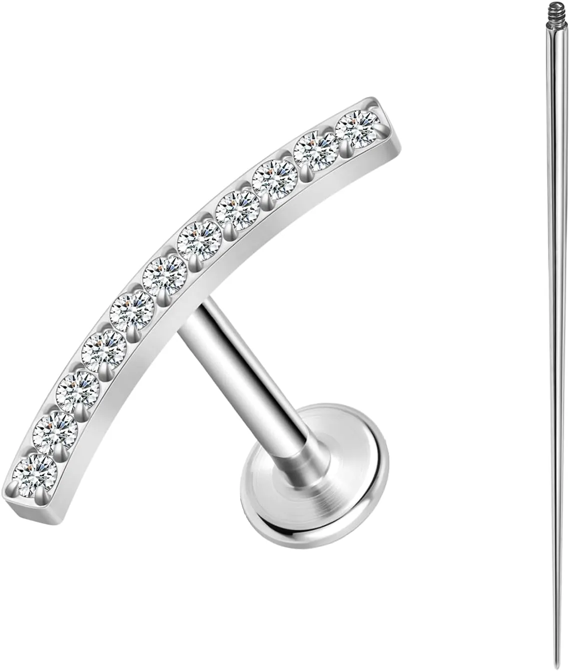 ASTM F136 Titanium 16G 8mm Piercing Jewelry helix earrings for Conch Tragus Helix Lip Labret Earlobe Hypoallergenic Internally Threaded Flat Back Cartilage Stud Earring Taper Insertion Pin