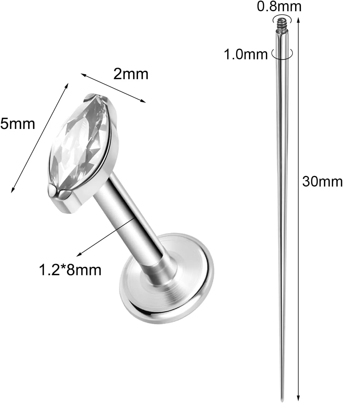 ASTM F136 Titanium 16G 8mm Piercing Jewelry helix earrings for Conch Tragus Helix Lip Labret Earlobe Hypoallergenic Internally Threaded Flat Back Cartilage Stud Earring Taper Insertion Pin
