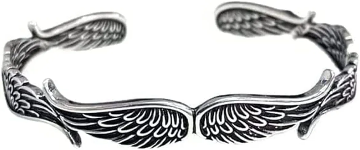 Atiptu Angel Wings Vintage Style Silver Bracelet for Women Men Inspirationa Angel Wings Bangle Bracelets Silver Plated Layering Adjustable Guardian Bracelets Jewellery