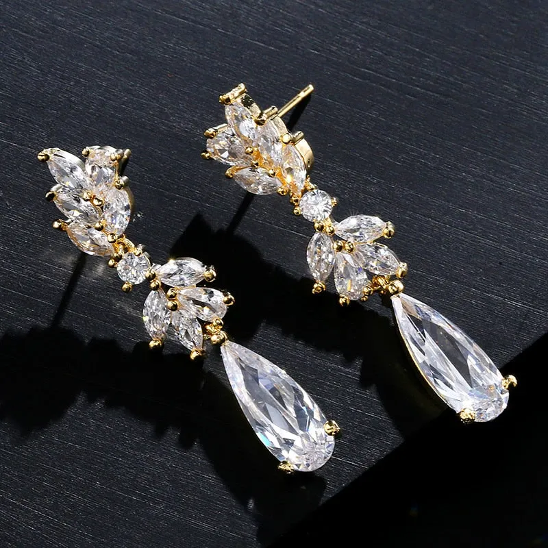 Austrian Flower Shape Zircon Water Drop Crystal Pendant Drop Earrings For Women