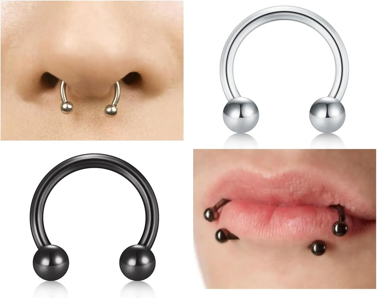 AVYRING 16g Septum Rings Nose Rings Surgical Steel Horseshoe Labret Tragus Earring Septum Piercing Jewelry for Women Men Sliver Gold Black 8mm 10mm
