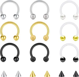 AVYRING 16g Septum Rings Nose Rings Surgical Steel Horseshoe Labret Tragus Earring Septum Piercing Jewelry for Women Men Sliver Gold Black 8mm 10mm