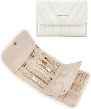 BAGSMART Travel Jewelry Organizer Case, Foldable Jewelry Roll for Necklaces, Earrings, Journey-Rings, Bracelets, Brooches, Portable, Beige