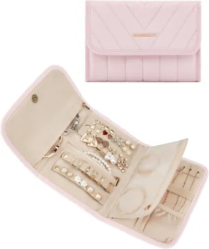 BAGSMART Travel Jewelry Organizer Case, Foldable Jewelry Roll for Necklaces, Earrings, Journey-Rings, Bracelets, Brooches, Portable, Pink